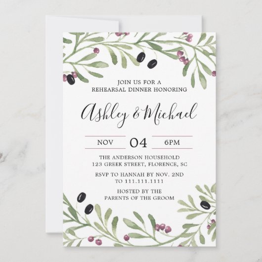 Italiaanse Toscaanse repetitie diner uitnodiging (Voorkant)