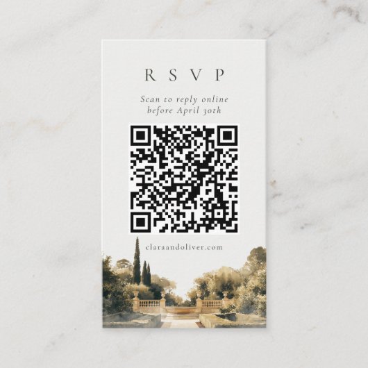 Italiaanse Tuinterras Trouw QR Code RSVP Kaart (Voorkant)