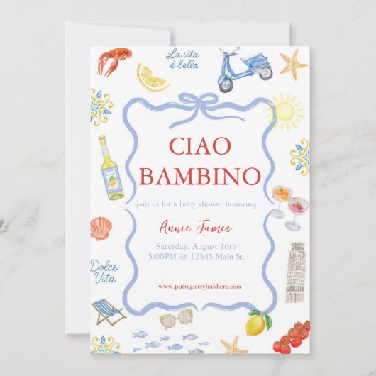 Italiaanse uitnodiging Ciao Bambino (Voorkant)