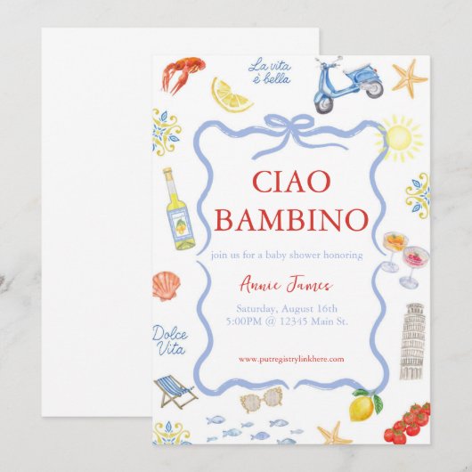 Italiaanse uitnodiging Ciao Bambino (Voorkant / Achterkant)