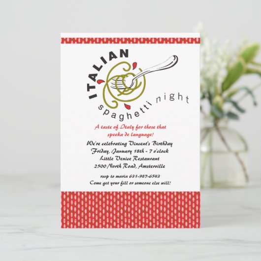 Italiaanse uitnodiging tot het indienen van spaghe (Staand voorkant)