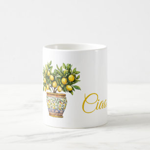Italiaanse vaas met gele citroenboom Ciao (hallo) Koffiemok