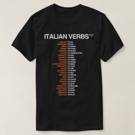 Italiaanse Verbs 101 Italiaans T-shirt (Design voorkant)