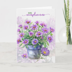 Italiaanse verjaardag Buon Compleanno Paarse Aster Kaart