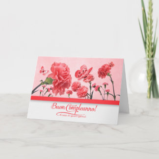 Italiaanse verjaardag Buon Compleanno! Roze anjers Kaart