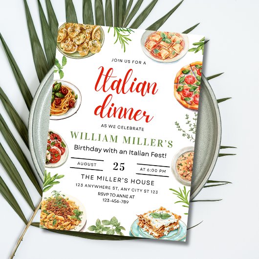 Italiaanse verjaardagsuitnodiging voor diner, Pizz
