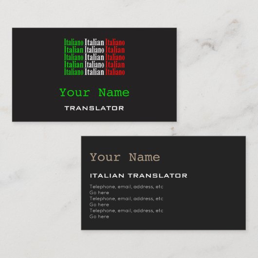 Italiaanse vertaler of tolk-Visitekaartjes Visitekaartje (Voorkant / Achterkant)