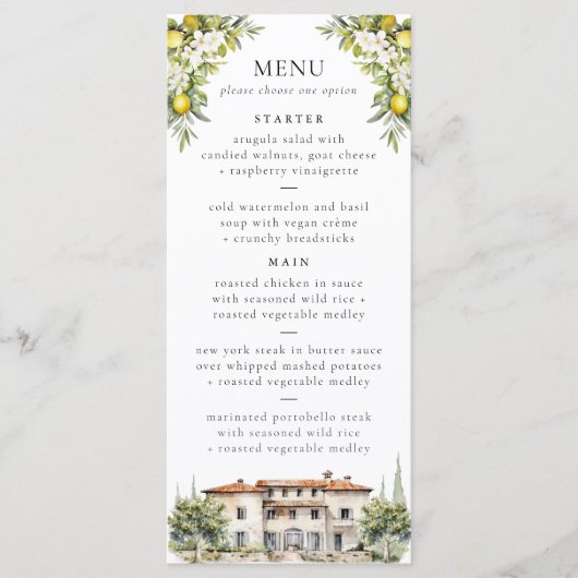 Italiaanse Villa Bruiloft Menu (Voorkant)