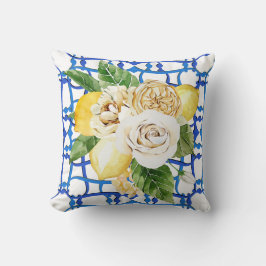 Italiaanse villa citroen en rozen blauwe tegel kussen