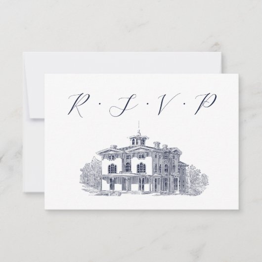  Italiaanse Villa Illustratie Trouwen RSVP Kaartje (Voorkant)