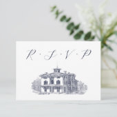  Italiaanse Villa Illustratie Trouwen RSVP Kaartje (Staand voorkant)