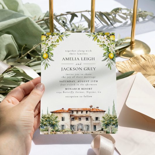 Italiaanse Villa Lemons & Olijven Bruiloft Kaart