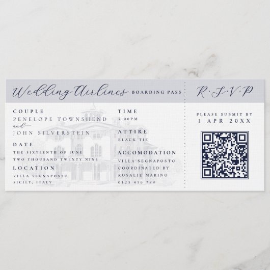 Italiaanse Villa Vliegticket Bestemming Trouwdag Kaart (Voorkant)