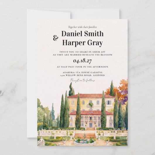 Italiaanse villa watercolor bruiloft uitnodiging (Voorkant)