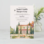 Italiaanse villa watercolor bruiloft uitnodiging (Staand voorkant)