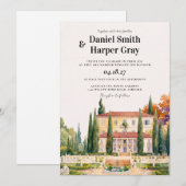Italiaanse villa watercolor bruiloft uitnodiging (Voorkant / Achterkant)