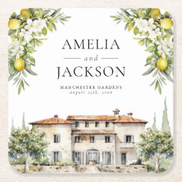 Italiaanse villa's citroenen en olijven kartonnen onderzetters