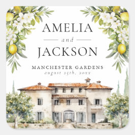 Italiaanse villa's citroenen en olijven vierkante sticker