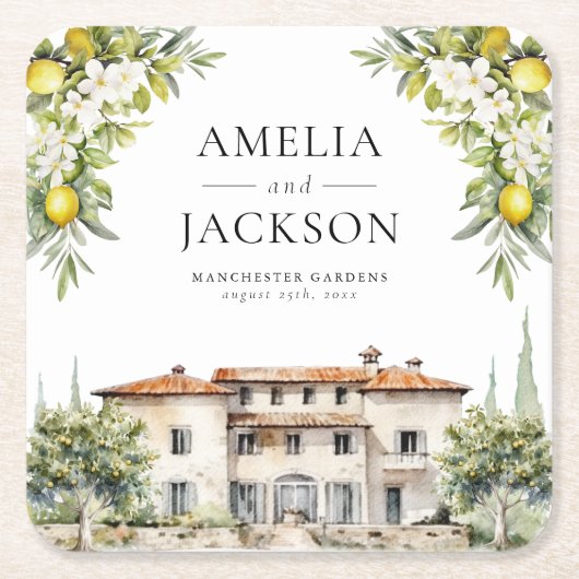 Italiaanse villa's citroenen & olijven kartonnen onderzetters (Voorkant)