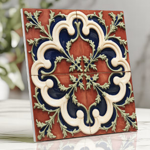 Italiaanse vintage terracotta en marineblauw tegeltje