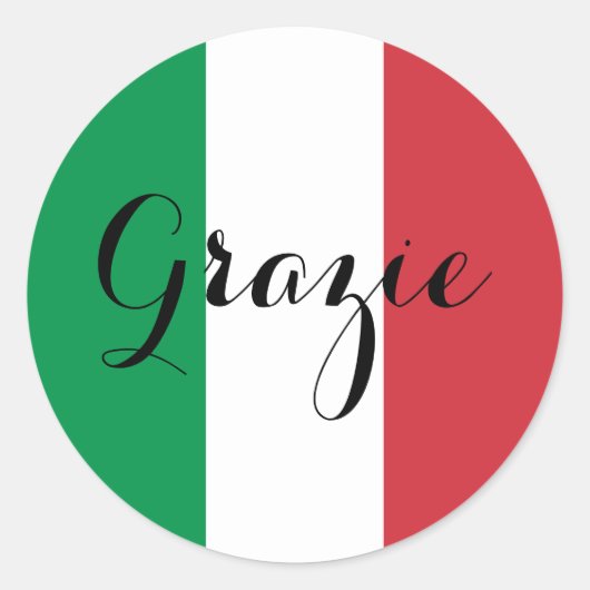 Italiaanse vlag Elegante kalligrafie Grazie Ronde Sticker (Voorkant)