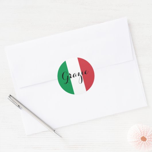 Italiaanse vlag Elegante kalligrafie Grazie Ronde Sticker (Envelop)