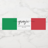 Italiaanse vlag Elegante kalligrafie Grazie Waterfles Etiket (Enkel label)
