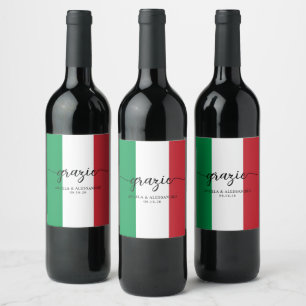 Italiaanse Vlag Elegante kalligrafie Grazie Wijn Etiket