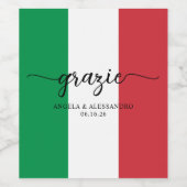 Italiaanse vlag Elegante kalligrafie Grazie Wijn Etiket (Enkel label)
