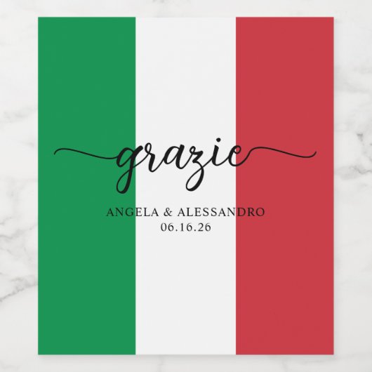Italiaanse vlag Elegante kalligrafie Grazie Wijn Etiket (Enkel label)