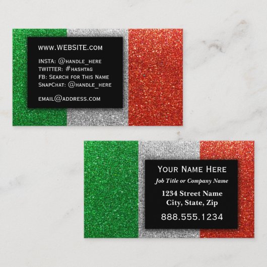 Italiaanse vlag Glitter Professional Executive Visitekaartje (Voorkant / Achterkant)