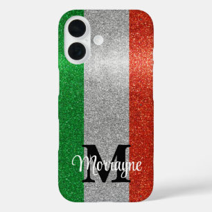 Italiaanse vlag Glitter Rome Venice Italië reizen iPhone 16 Hoesje