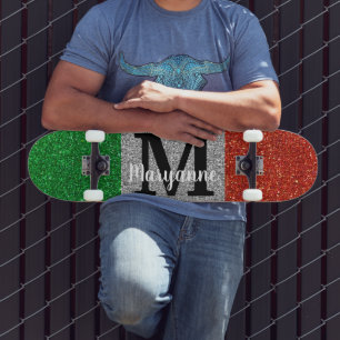 Italiaanse Vlag Glitter Sparkly Monogrammed Persoonlijk Skateboard