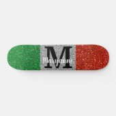 Italiaanse Vlag Glitter Sparkly Monogrammed Persoonlijk Skateboard (Horizontaal)