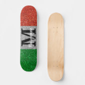 Italiaanse Vlag Glitter Sparkly Monogrammed Persoonlijk Skateboard (Voorkant)