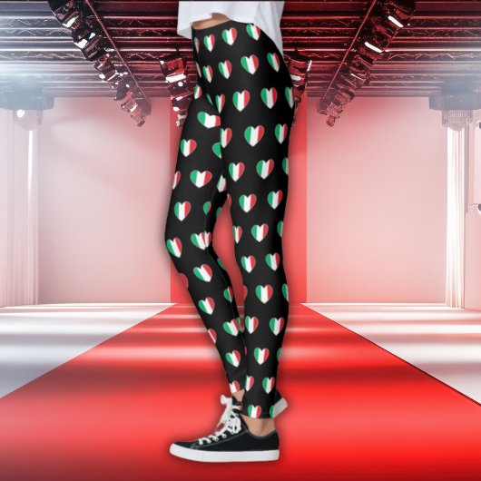 Italiaanse Vlag Hart All-Over Print Zwarte Legging