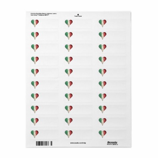 Italiaanse vlag in een hart etiket (Full Sheet)
