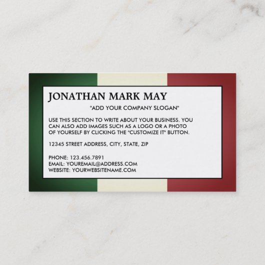 Italiaanse vlag, Italië Visitekaartje (Achterkant)