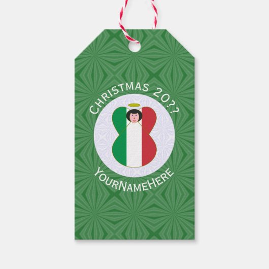 Italiaanse vlag kerst engel gepersonaliseerd cadeaulabel (Voorkant)