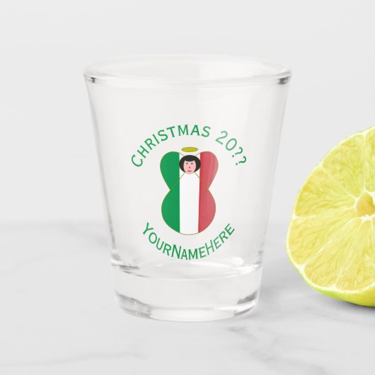 Italiaanse vlag kerst engel gepersonaliseerd shot glas (Voorkant)