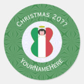 Italiaanse vlag kerst engel personaliseren ronde sticker (Voorkant)