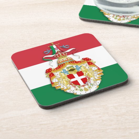 Italiaanse vlag met insignes van het Koninkrijk It Bier Onderzetter (Linkerzijde)