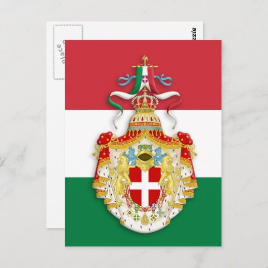 Italiaanse vlag met insignes van het Koninkrijk It Briefkaart (Voorkant / Achterkant)
