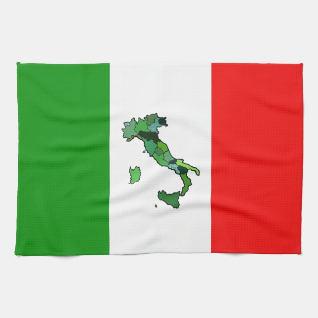 Italiaanse vlag met kaart van Italië Theedoek (Horizontaal)