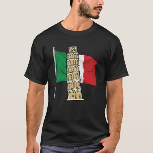 Italiaanse vlag met Leaning Tower Pisa Italiaans l T-shirt (Voorkant)