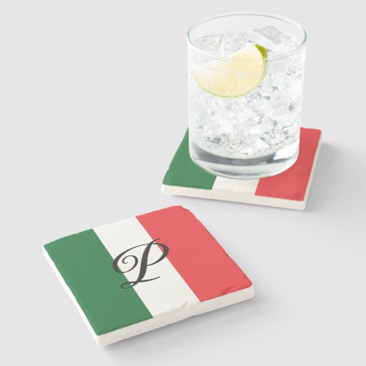 Italiaanse vlag met monogram stenen onderzetter (Zijkant)