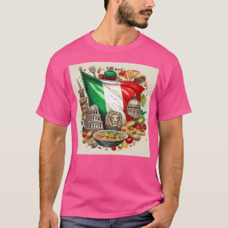 Italiaanse vlag met oriëntatiepunten en voedselill t-shirt