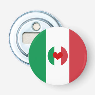 Italiaanse vlag met rood hart - mode/sportfans button flesopener