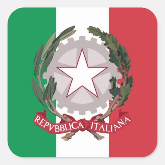 Italiaanse vlag & Nationaal embleem, Vlag van Ital Vierkante Sticker (Voorkant)