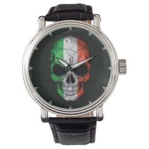 Italiaanse vlag schedel op stalen gaas Graphic Horloge